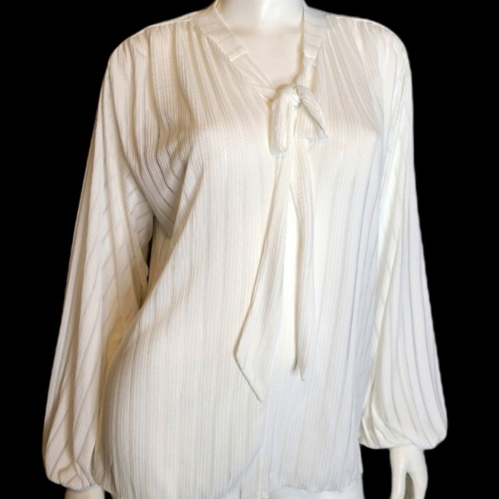 ZARA White Neck Tie Blouse Size Small  Balloon Sleeve - Picture 3 of 7
